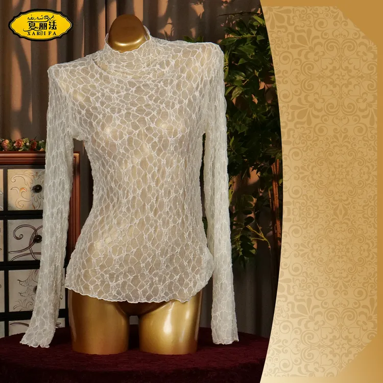 高领带细闪蕾丝网纱性感打底衫春秋冬气质时尚百搭洋气显瘦1506