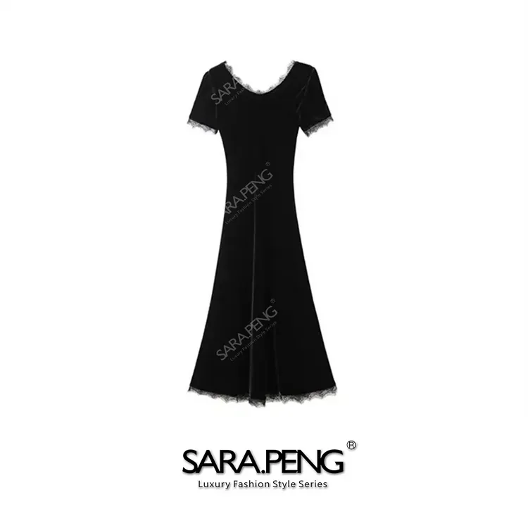 SARA.PENG梦巴黎｜重磅桑蚕丝丝绒花边连衣裙｜贵妇专享备｜名媛范