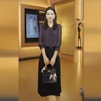 2025初秋新款时尚百搭显瘦遮肚子气质女士假两件连衣裙5461#