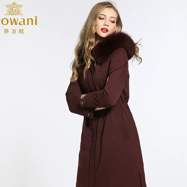 乔万尼派克羽绒服商场新款欧美风大气毛领收腰中年女士过膝长款冬