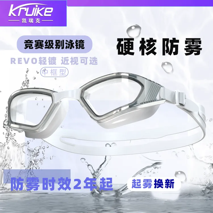 KRUIKE/凯瑞克电镀新款纳米S级近视泳镜三年起雾换新防雾竞速泳镜