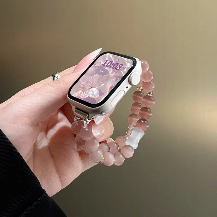 适用苹果手表s10表带s9猫眼水晶链iwatch876se女款手表腕带串珠