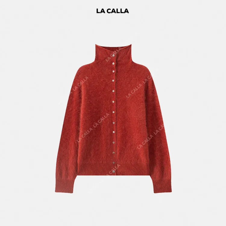 LA CALLA 100羊绒绵羊毛高领单排扣开衫毛衣WD25W59