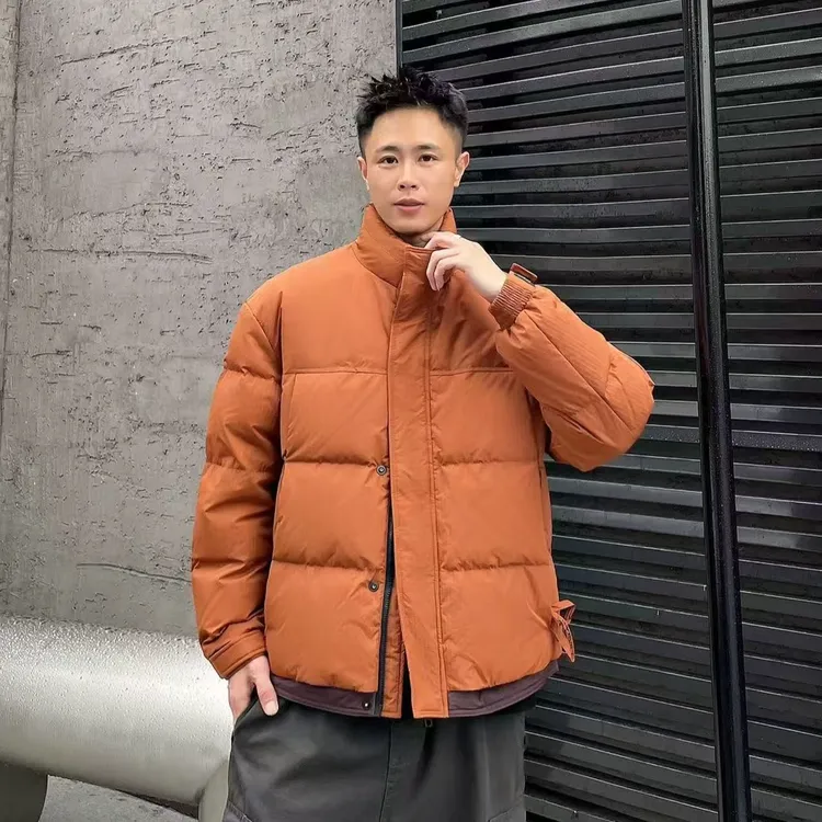 冬季新款男士纯色休闲立领羽绒服美式潮流白鸭绒加厚面包服