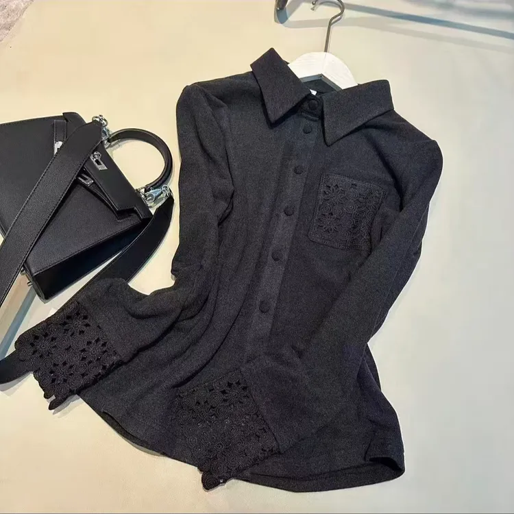 《姚家优麦汇》Y7322冬款双面绒衬衫领设计感百搭长袖显瘦上衣款女