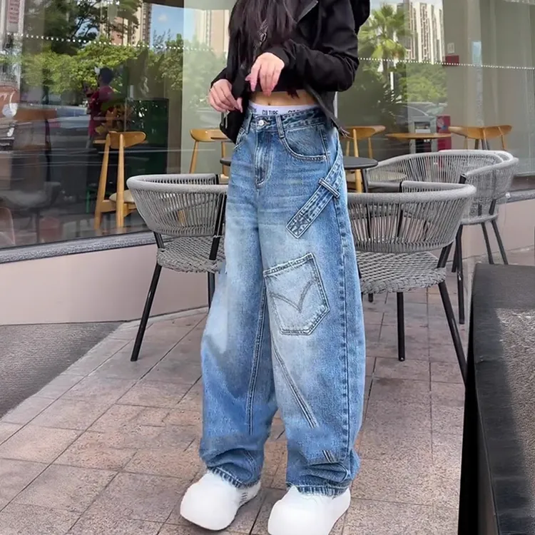 可可里【早秋新款】美式复古设计百搭显瘦无弹水洗美式老爹堆堆裤