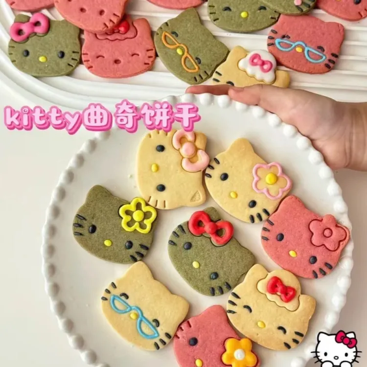 手工卡通kitty猫黄油曲奇饼干盒装甜品蛋糕装饰摆台手工零食DIY