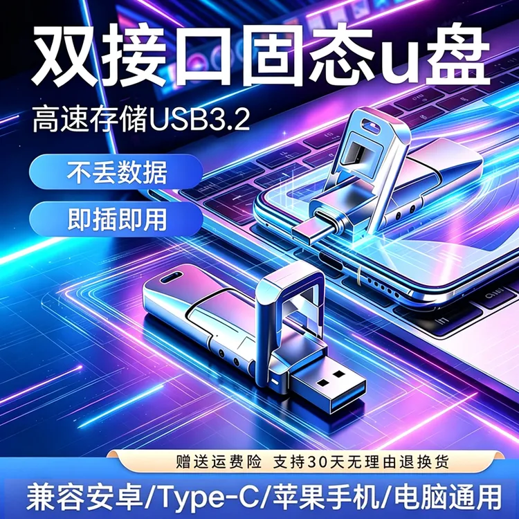 固态 u盘双接口两用Type-c手机电脑通用大容量USB3.2高速传输优盘商品图