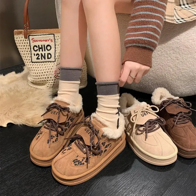 冬季加厚加绒豹纹雪地靴2025年新款磨砂皮棉鞋休闲防滑保暖女鞋