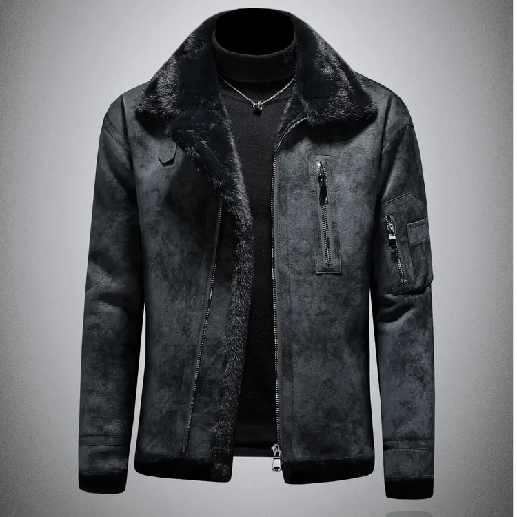 2026新款男士高端复古工装皮毛一体男加厚保暖外套潮流帅气机车服