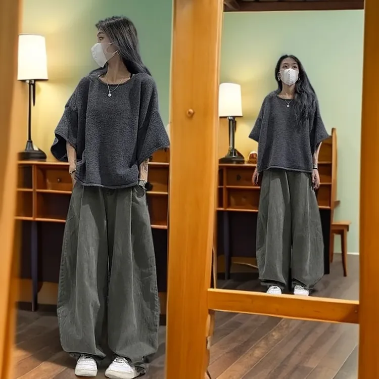 2025夏季穿搭一整套女新款韩版宽松短袖上衣洋气潮流休闲裤两件套