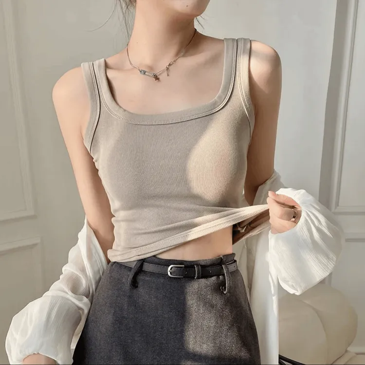 春夏季大码遮副乳宽肩带吊带背心女西装内搭打底方领无袖百搭上衣