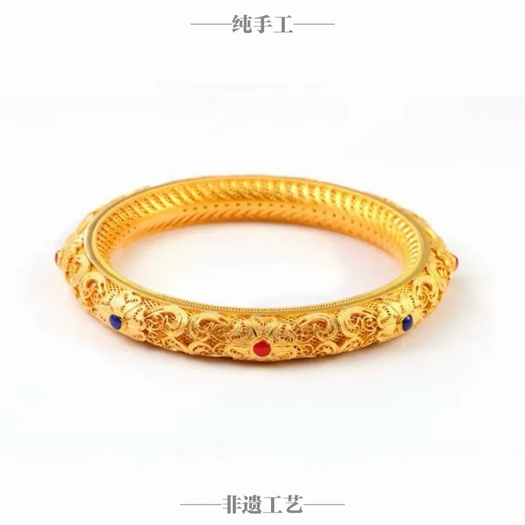 吴越老银铺 足银珐琅手镯 平君手镯【非遗】手工花丝复古优雅银手镯