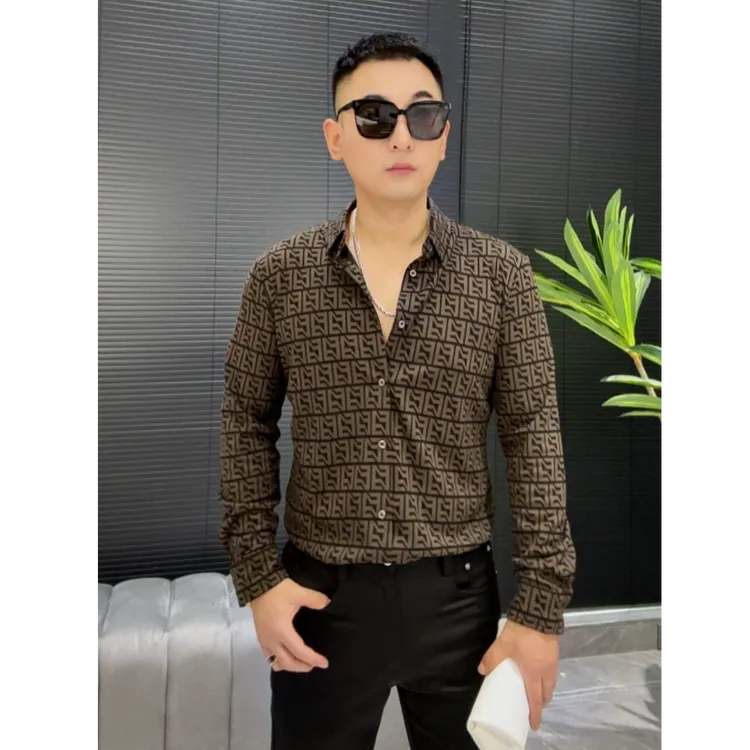 男士秋冬修身高品质轻奢印花羊毛衬衫抗皱免熨烫休闲时尚