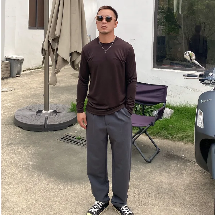 君砰653 秋冬男士休闲裤百搭简约长裤男裤男士简洁复古单褶