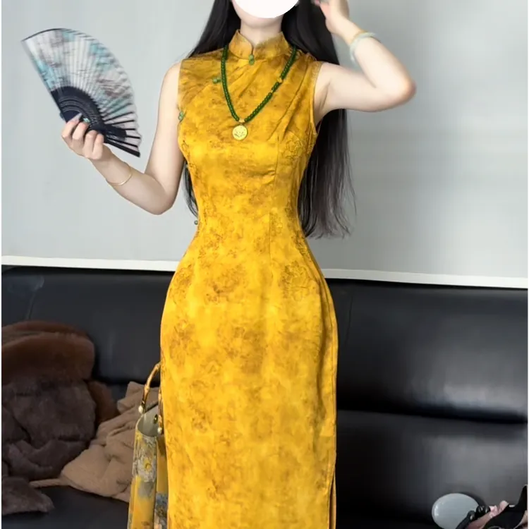 LHMknk1画报夫人原新中式国风高级富贵提花旗袍连衣裙 来财金