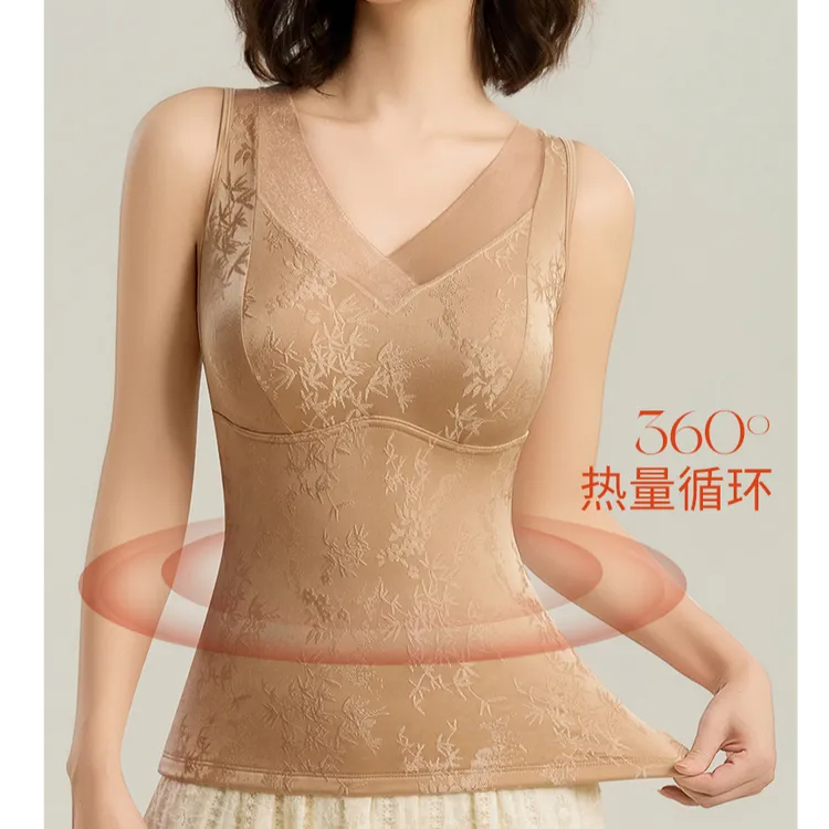 秋冬磨毛保暖背心女加肥加大带胸垫德绒无痕上衣胖MM可穿内衣打底