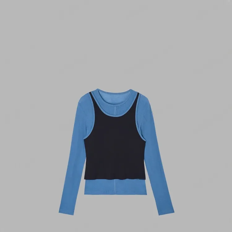 欧洲站设计师经典百搭短袖T恤女真两件套时尚撞色气质