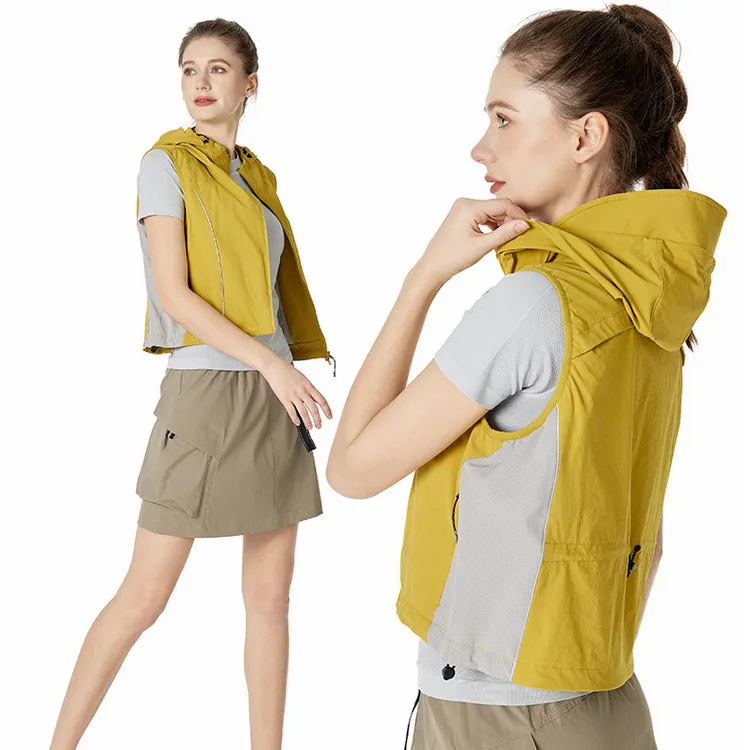 女士透气连帽马甲时尚收腰休闲百搭工装流光风户外防泼水防晒外套