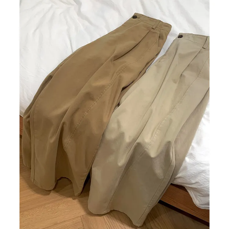 慵懒松弛感韩系卡其色百搭阔腿裤女高腰宽松垂感休闲直筒显瘦裤子