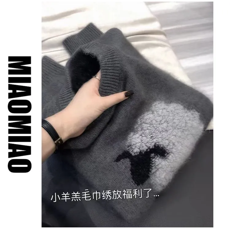 【大码】开心羊」可爱减龄~冬季小羊毛巾圆领针织衫宽松显瘦套头毛衣