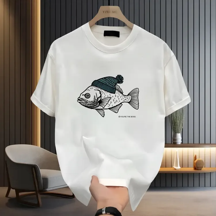 休闲百搭美式气质男士夏季重磅新款宽松大码短袖圆领上衣男时尚