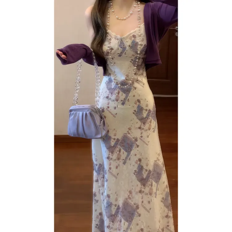 【米洛斯游记】法式设计感纯欲性感碎花吊带连衣裙旅游度假长裙9311