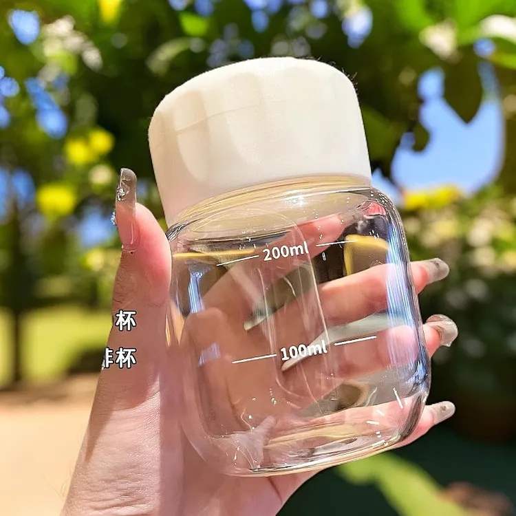 迷你带盖胖胖杯耐高温玻璃杯泡奶豆浆刻度摇摇杯便携外带小水杯子