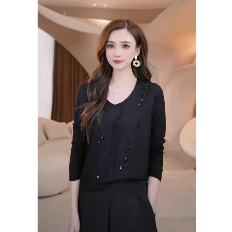 COCO BECCI【灿若星河】羊毛烫钻亮片简约百搭优雅上衣CFLJC314022