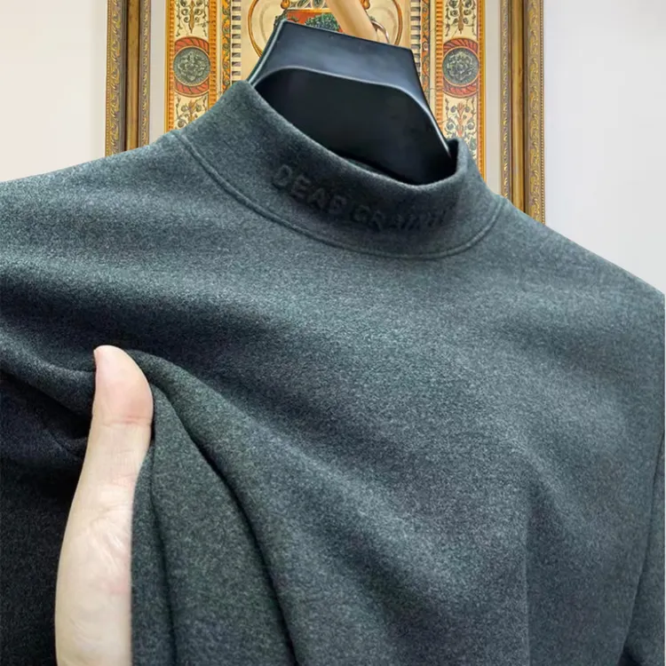 秋冬双面德绒打底衫商务男士半高领长袖高档T恤加厚内搭保暖上衣