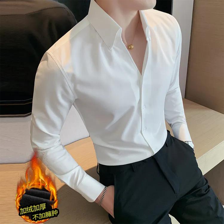 法式v领长袖衬衫男士2025新款商务正装加厚高级感秋冬休闲男衬衣
