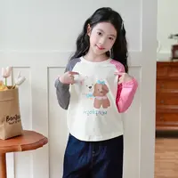 现货【微笑狗狗T】女童7688纯棉T恤2025秋季插肩袖女宝长袖休闲上衣
