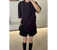 乌梅酱紫｜自然卷边洋气短袖毛衣*25Q9Y072