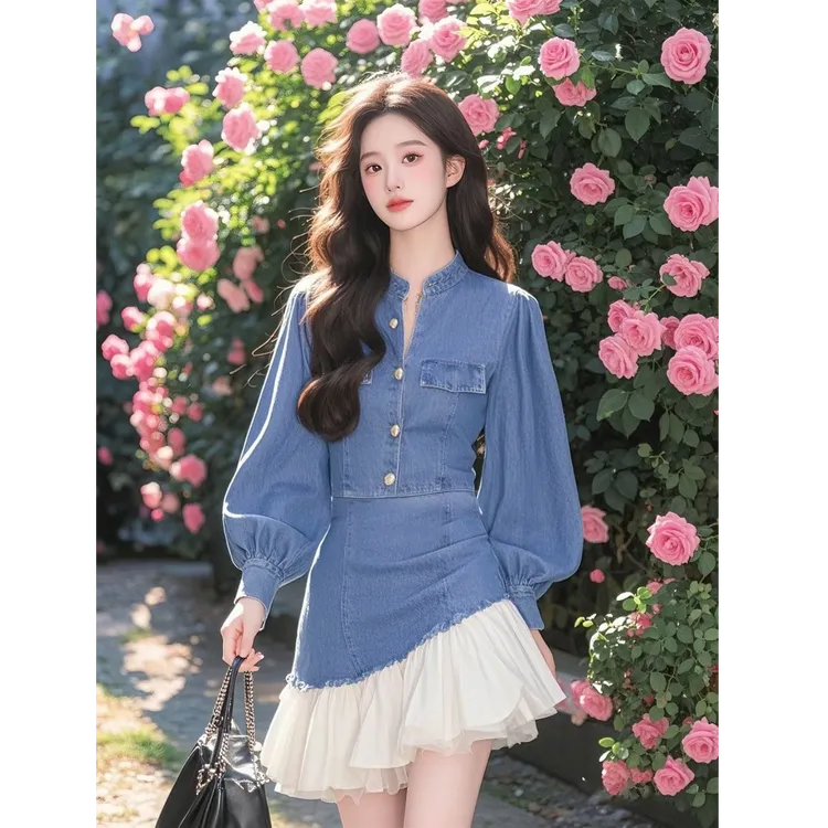 法式设计感牛仔上衣加短裙女2025春季新款收腰显瘦短裙子时尚女装