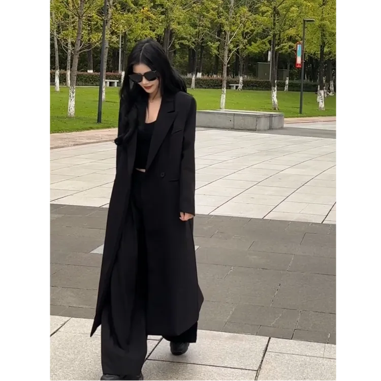 韩系长款西装外套女2025秋冬新款韩版宽松时尚气质百搭大衣西服