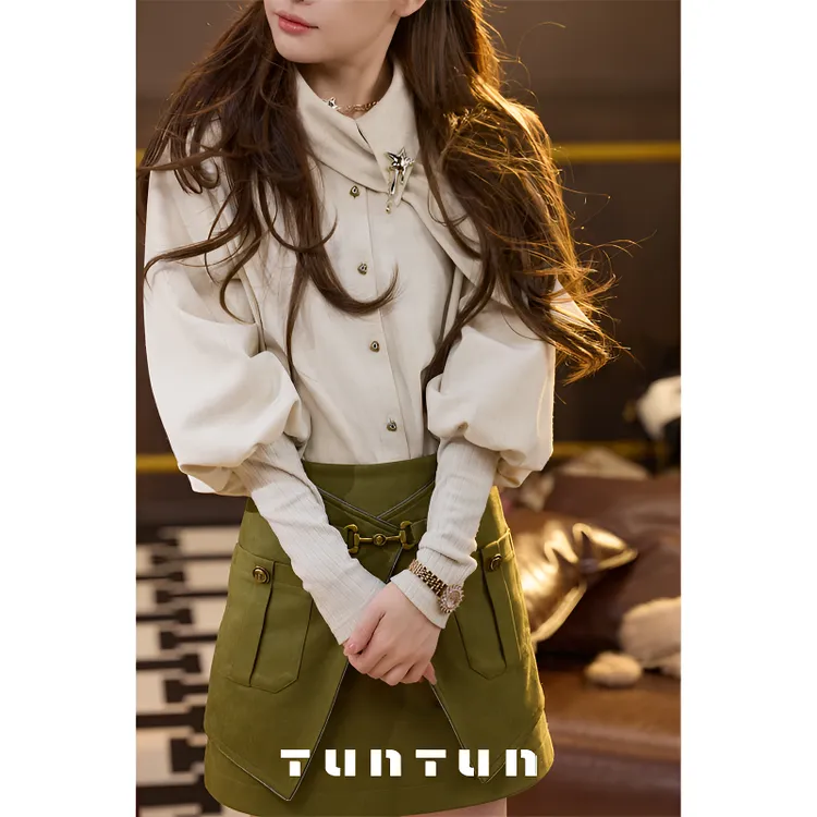 10月26号上新【星月四重奏 白色】千金气质 飘带泡泡袖衬衫