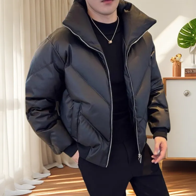 欧洲站2025时尚品牌冬季男士棉衣加厚暖纯色面包衣服翻领流行棉衣