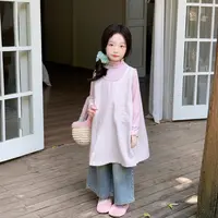 2025韩版女童洋气百搭打底长袖背心裙宽松阔腿牛仔裤秋季简约套装