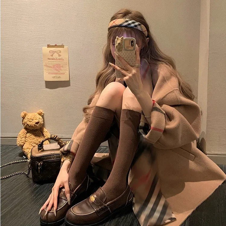 美少女朵拉LLJ 京都千金 双面羊毛绒咖色外套披肩舒适毛呢大衣