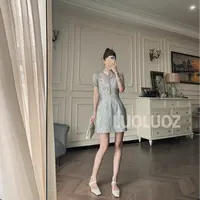 【现货】LUOLUOZ【沉香醉】气质立领网纱绝美收腰短款连衣裙CC151