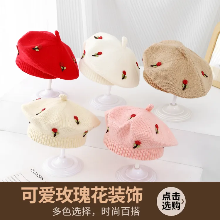 婴儿帽子秋冬婴幼儿可爱新生儿女宝宝小花胎帽冬季儿童针织毛线帽