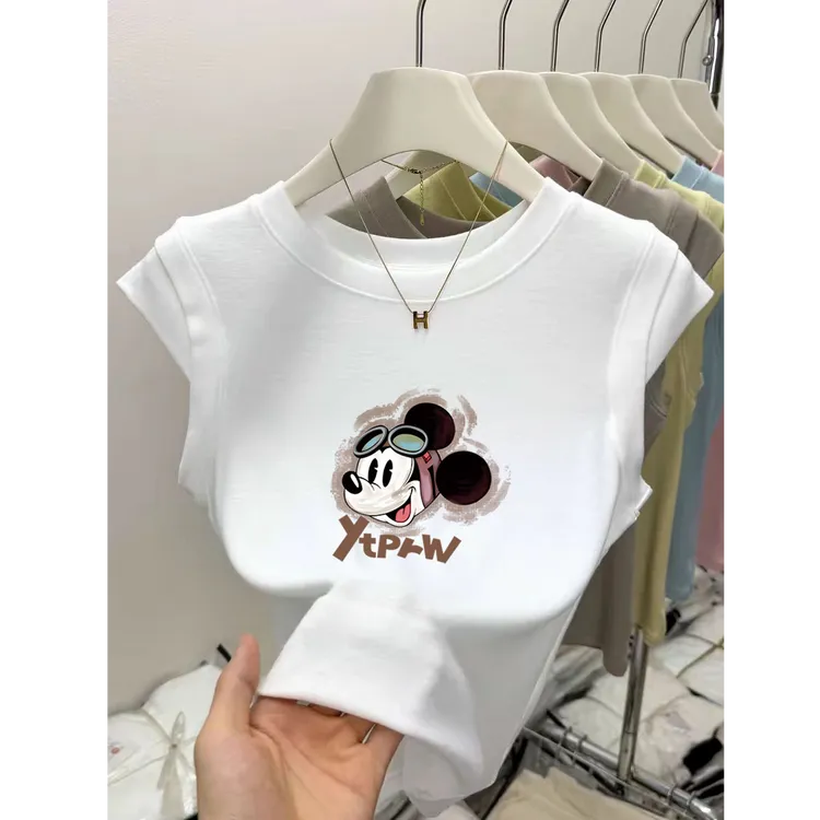 夏季飞飞袖设计感修身欧货时尚无袖洋气白色圆领小众t恤女上衣ins