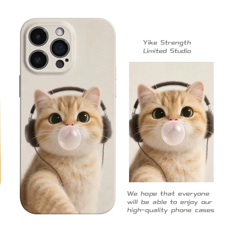 吹泡泡的小猫菲林软壳进口光面适用iphone苹果13rpomax/14/16pro