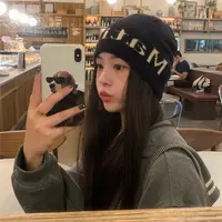 韩版潮牌ins小众个性字母毛线帽冷帽瓜皮帽街头针织帽早秋包头帽