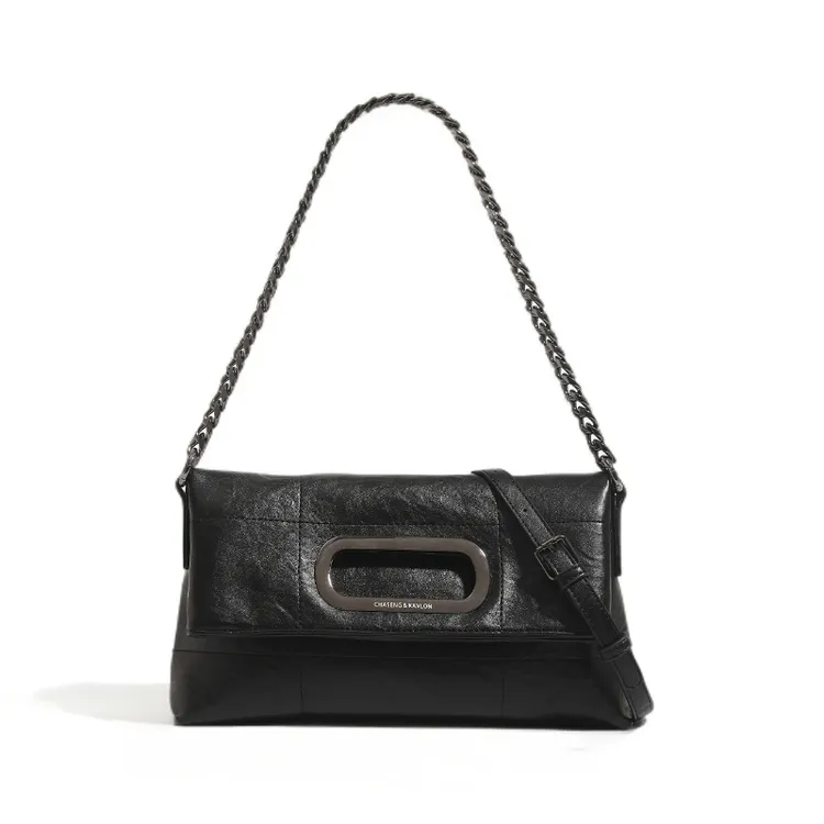 单肩款绣线车缝线韩式菱格斜挎包托特包斜跨腋下包