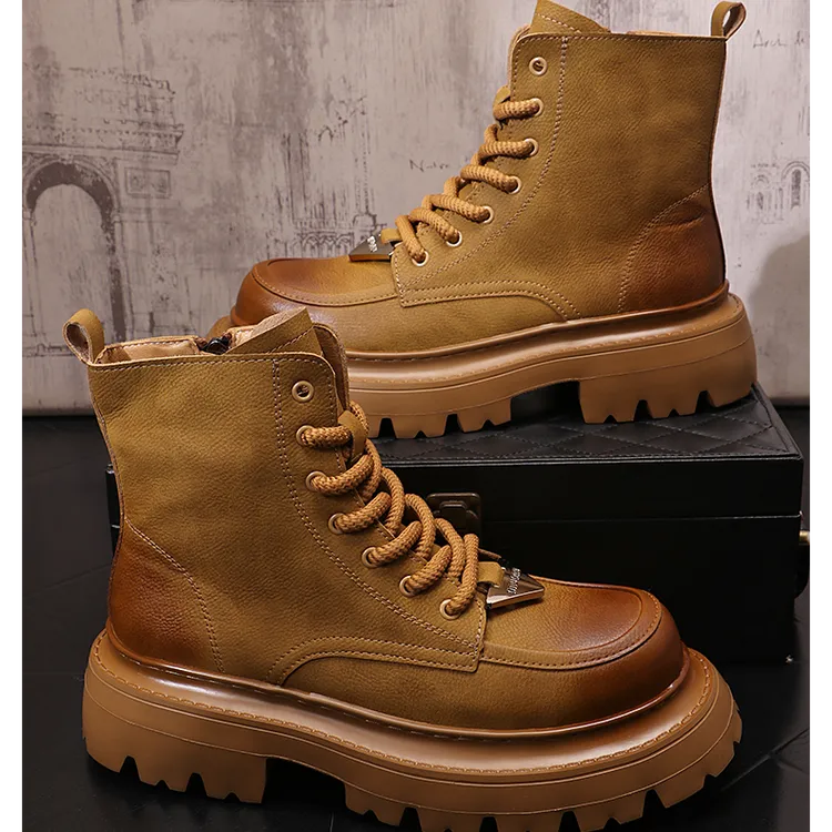 纪诗哲男士厚底增高休闲短靴秋冬季新款潮流时尚百搭英伦风马丁靴