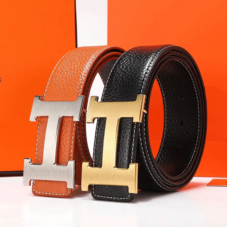 皮带男士真皮H字母平滑扣简约百搭牛仔裤带商务头层纯牛皮裤腰带