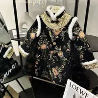 2【Mt studio】【现货】设计感纱摆黑金旗袍裙加厚加绒冬季女童国风