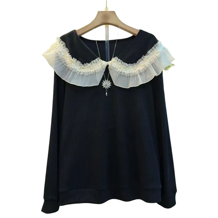 韩版荷叶边娃娃领宽松时尚休闲甜美大方上衣