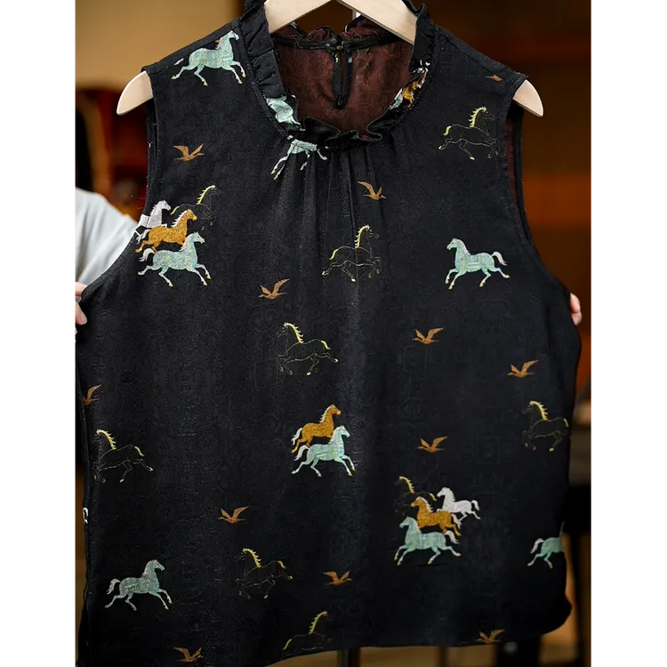 骏马飞鸟《非遗美学》1349新中式复古立领修身显瘦无袖上衣